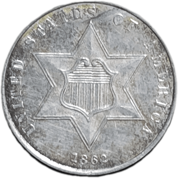 1862 Three Cent Silver Trime Obverse View
