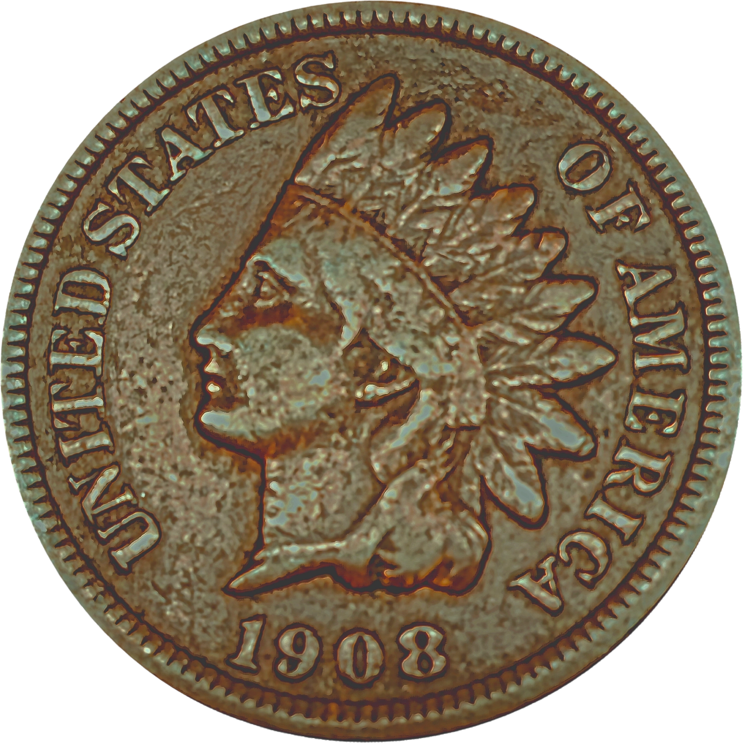 1908 S semi key date Indian Head Cent Obverse View