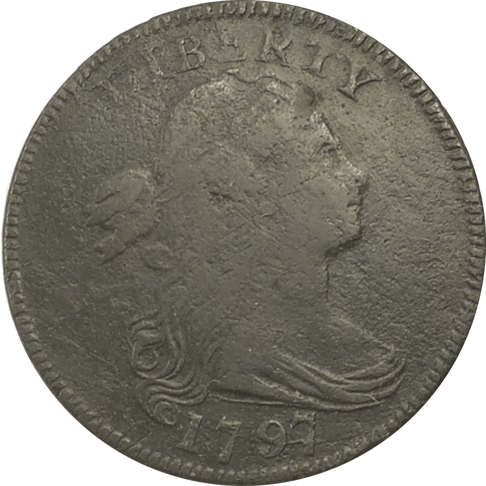 1797 Large Cent Reverse of '95 Grip edge - obverse view