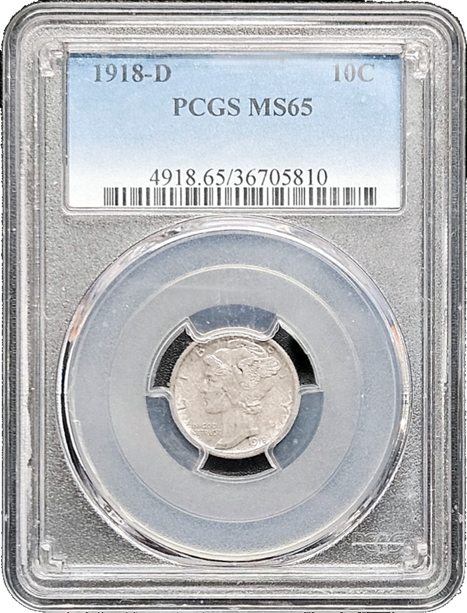 1918 D Mercury Dime PCGS MS65