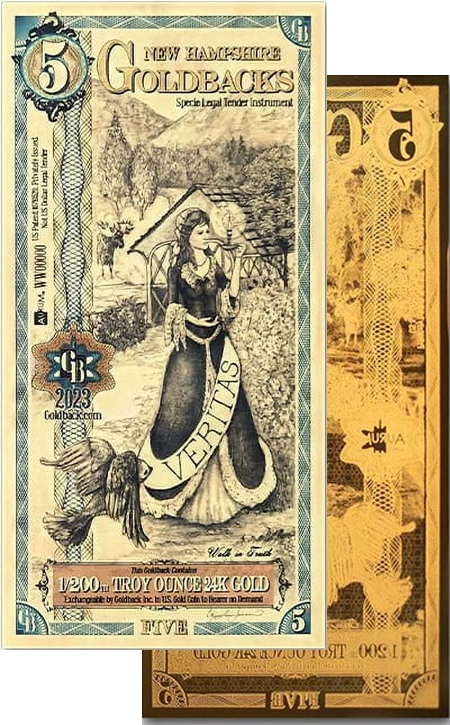 2023 $5 New Hampshire Goldback Aurum Note