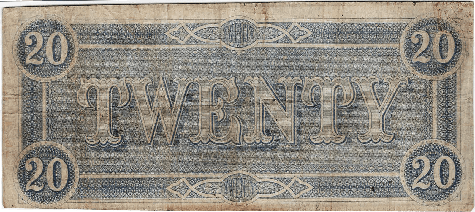 Confederate States of America $20 Note T-67 Reverse View