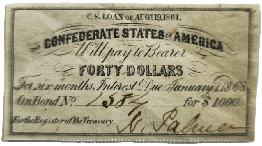1861 Confederate States of America Bond Coupon