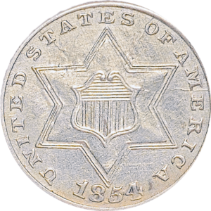 1854 3¢ Silver Repunched Date FS-301 Obverse View