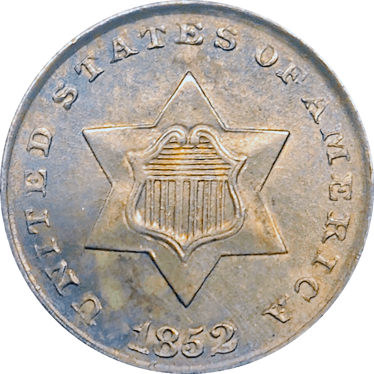 1852 three cent silver uncirculated and proof like Obverse View