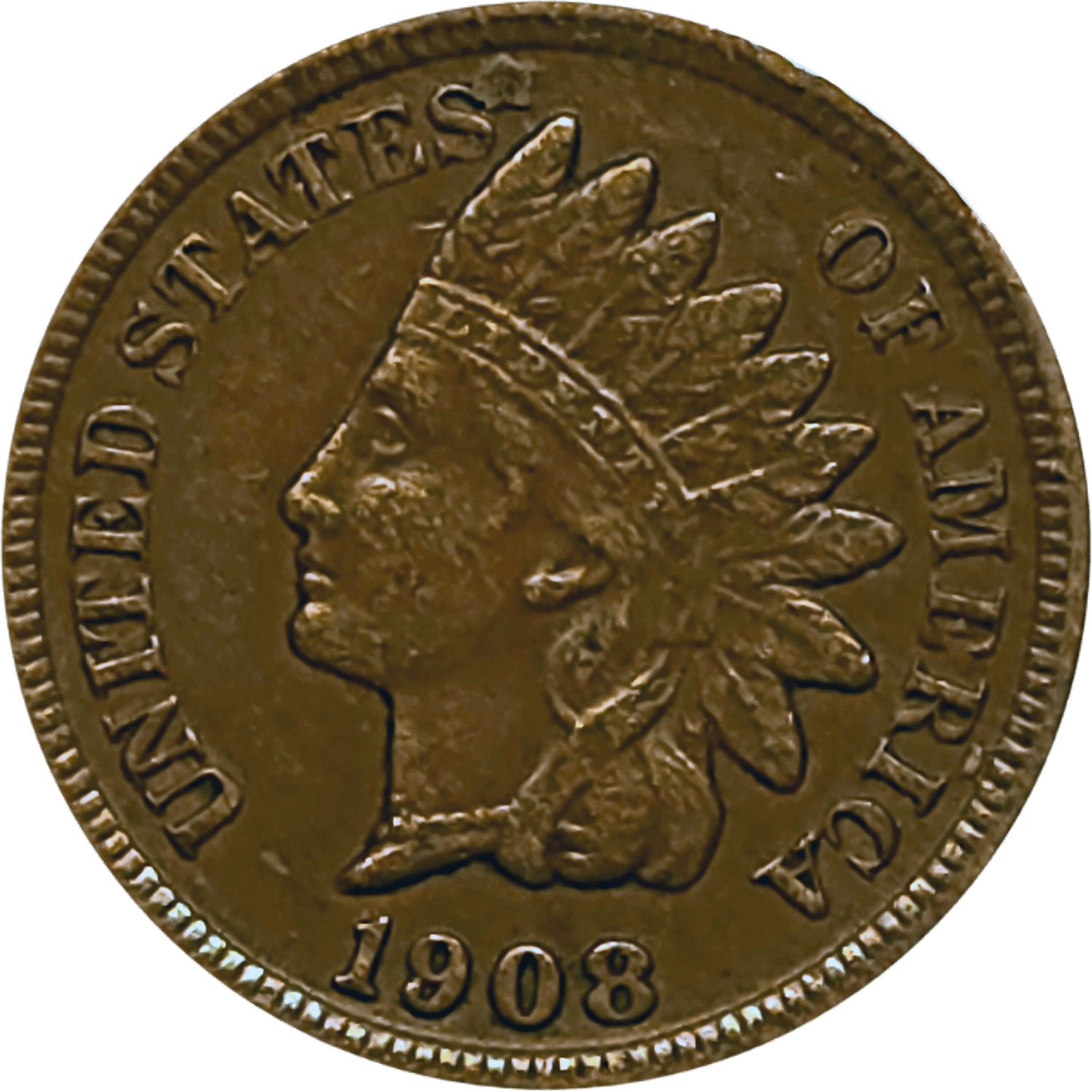 1908 S Indian Head Cent AU Obverse View