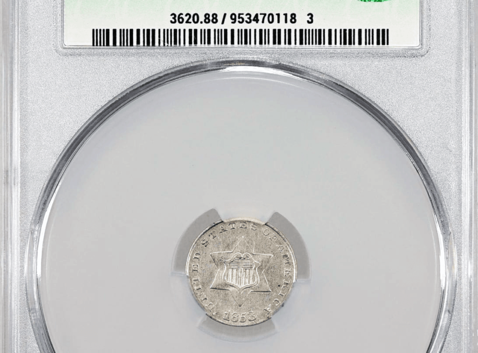 1853 Three Cent Silver Obverse Holder View