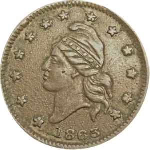 1863 Civil War Patriotic Store Card Army Navy Obverse View