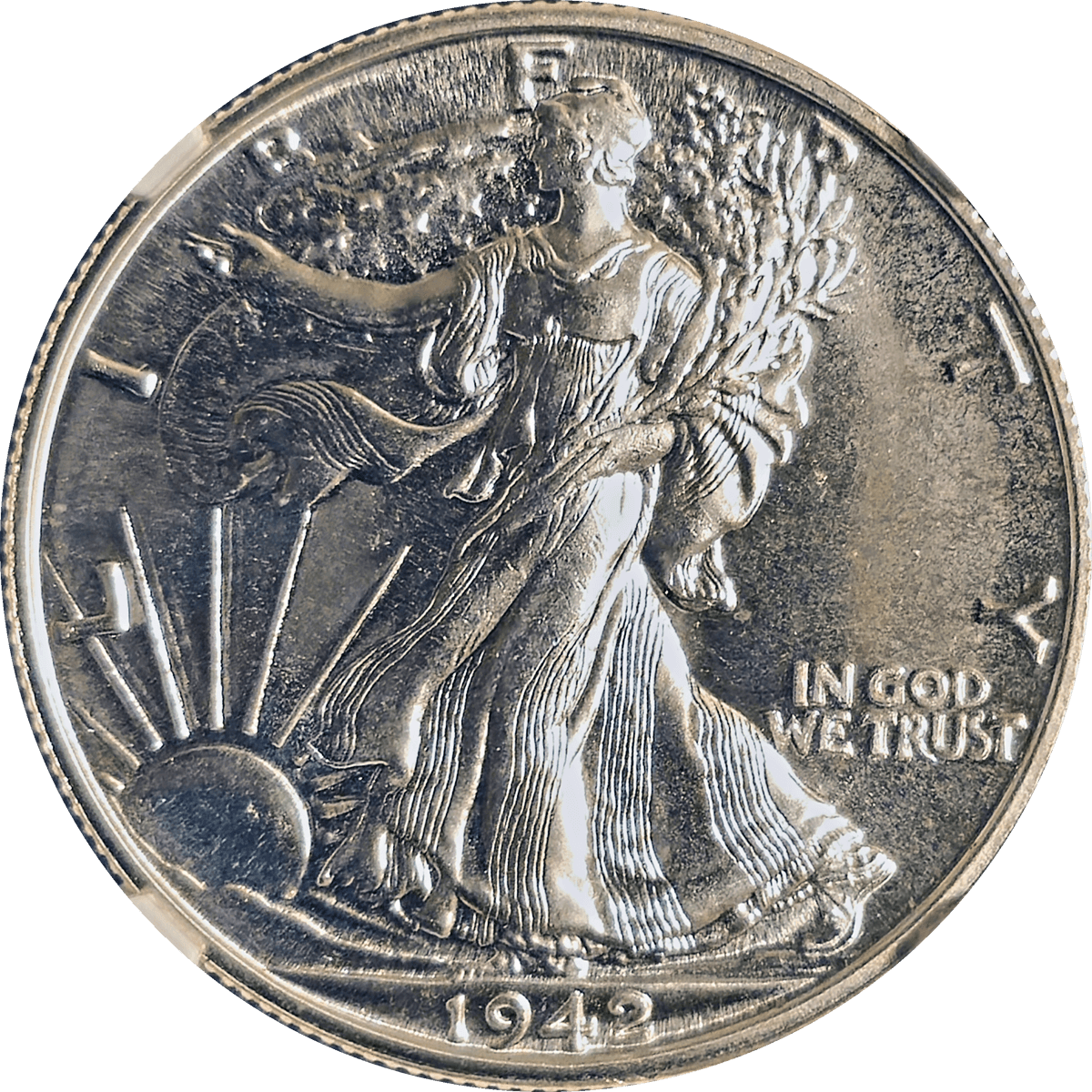 1942 Walking Liberty Half Dollar Proof renowned for its vibrant luster Obverse View