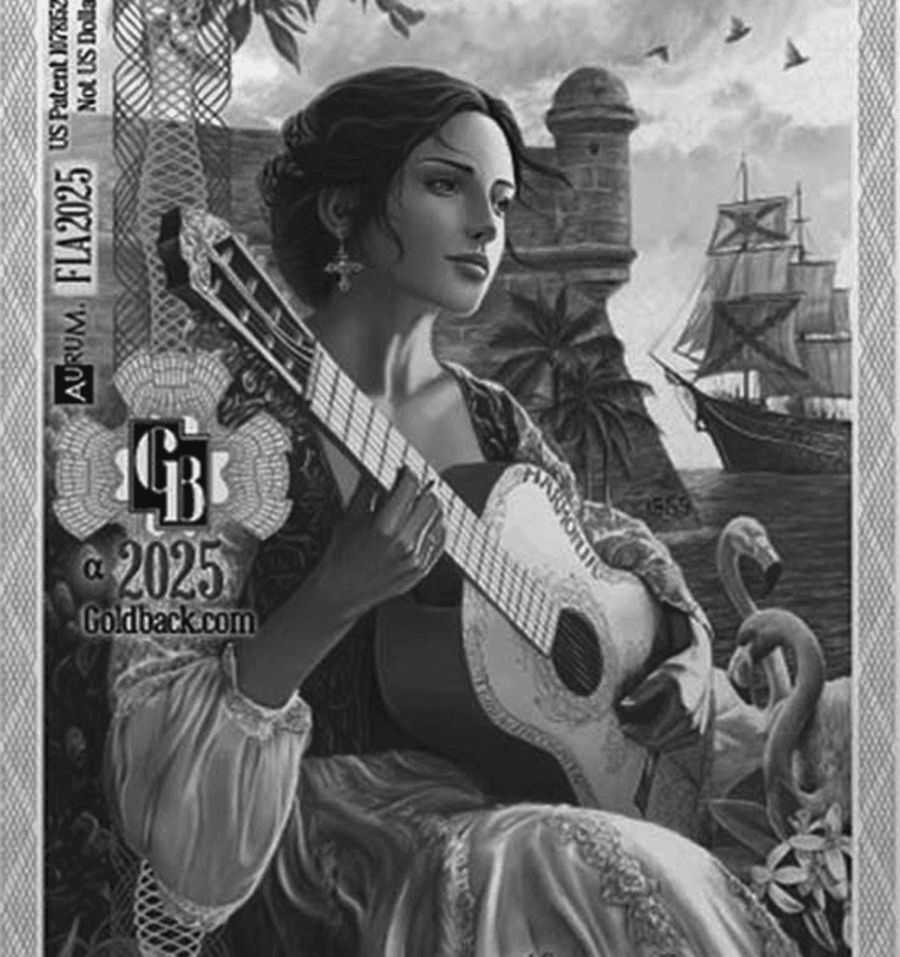 Guitar Babe on Florida $1 Goldback