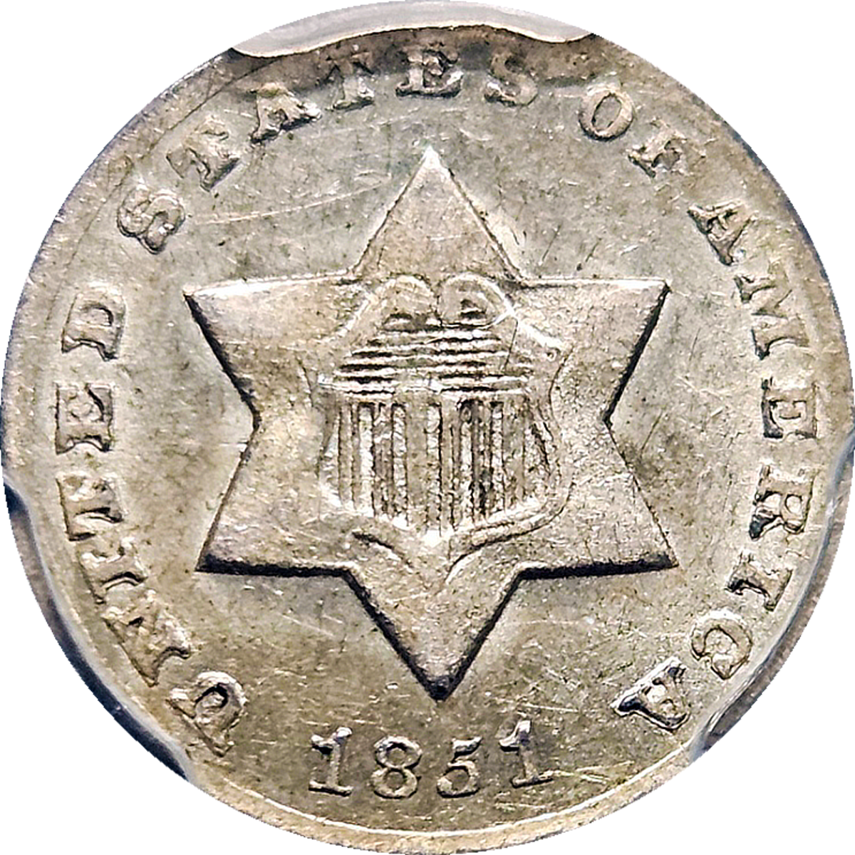 1851 O Three Cent Silver PCGS AU58