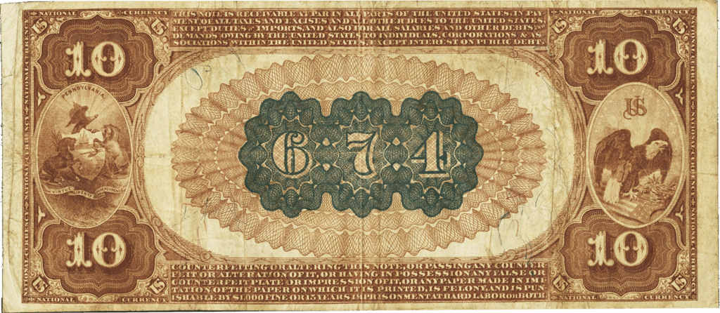 Series of 1882 Brown Back National Bank of Phoenixville reverse