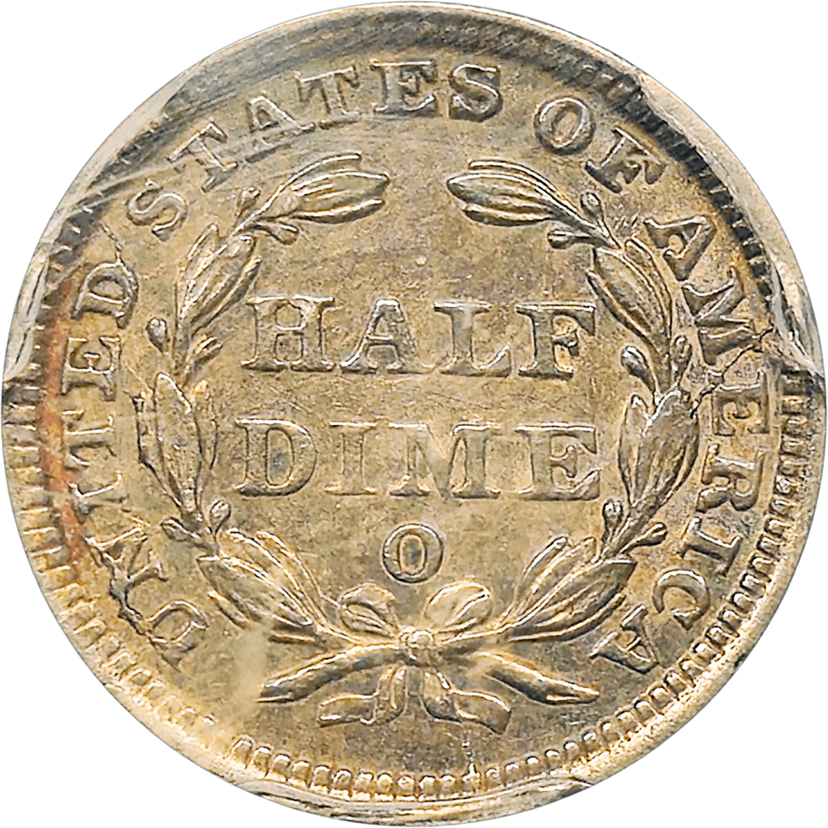 1858 O half dime PCGS AU55