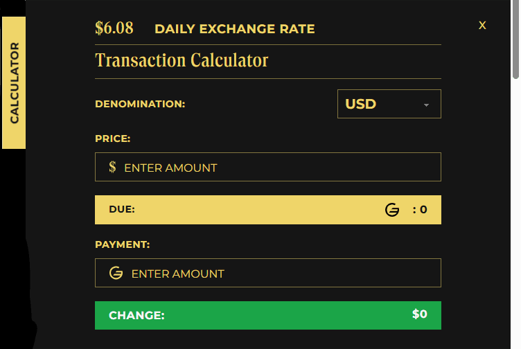 Goldback calculator for merchants and shoppers