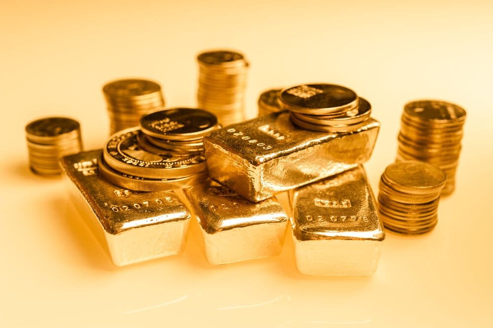 Gold bars and coins