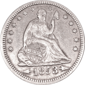 1853 seated liberty 25¢ overdate 3 over 4
