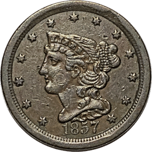 1857 Braided Hair Large Cent Small Date