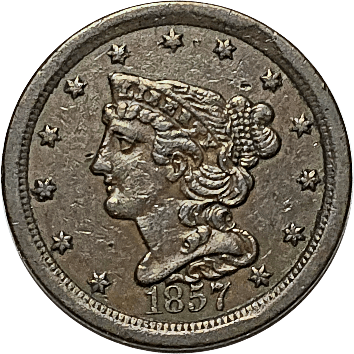 1857 Braided Hair Large Cent Small Date