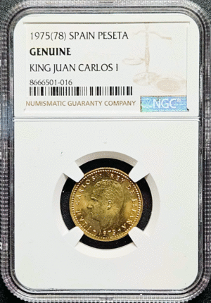 1975 King Carlos I Spain Una Peseta NGC
