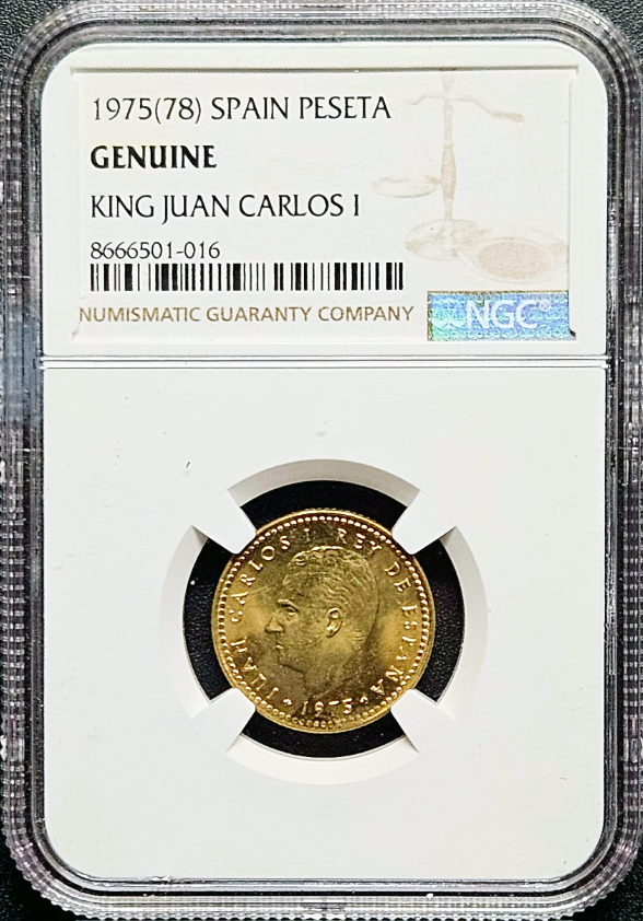 1975 King Carlos I Spain Una Peseta NGC