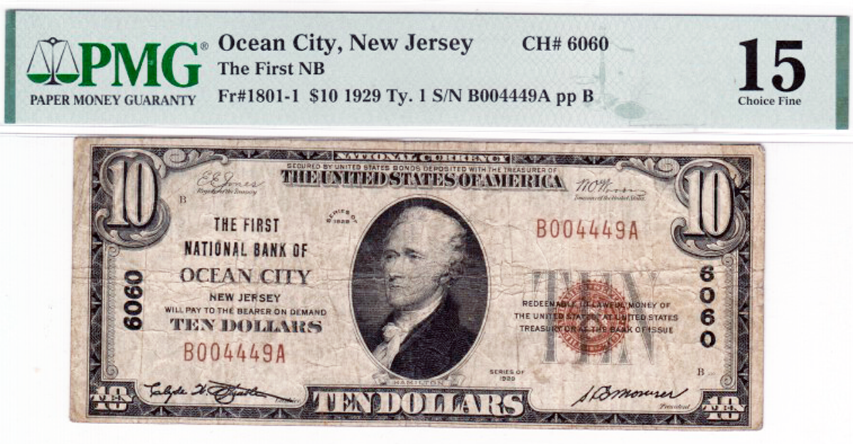 1929 $10 National note from Ocean City NJ