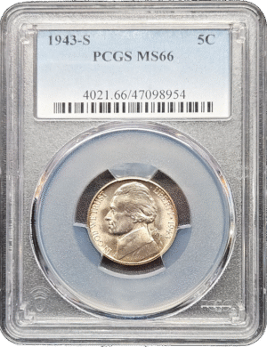 1943 S Jefferson War Nickel PCGS MS66