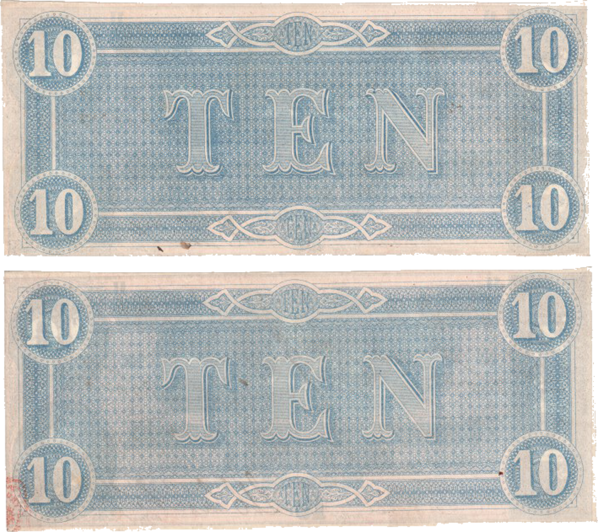 T68 Confederate $10 notes with consecutive serial numbers